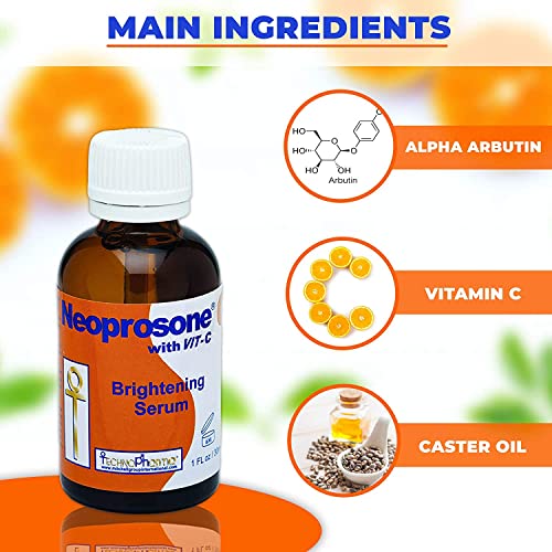 Neoprosone, Vitamin C Serum for Face | 1 Fl oz / 30ml | Brightening Serum For Dark Circle, Wrinkles | with Alpha Arbutin and Castor Oil