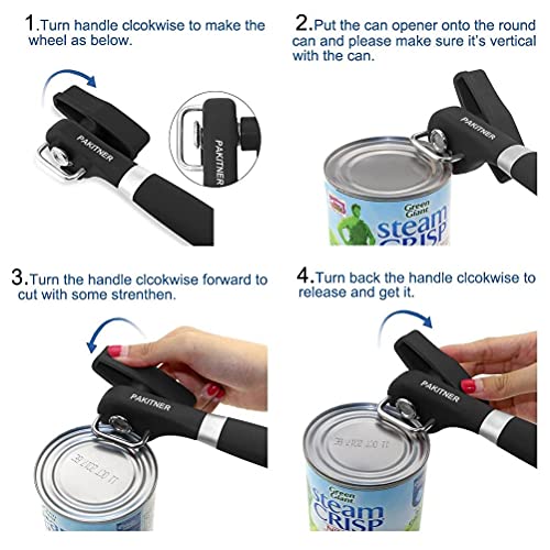 PAKITNER- Safe Cut Can Opener, Smooth Edge Can Opener - Can Opener Handheld, Manual Can Opener, Ergonomic Smooth Edge, Food Grade Stainless Steel Cutting Can Opener for Kitchen & Restaurant