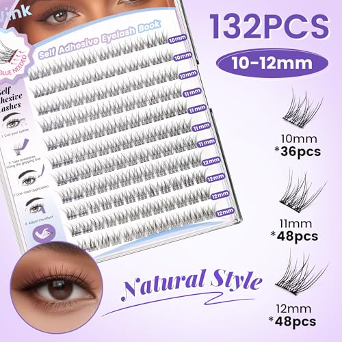 Self Adhesive Lash Clusters 132pcs 10-12mm Natural Eyelashes