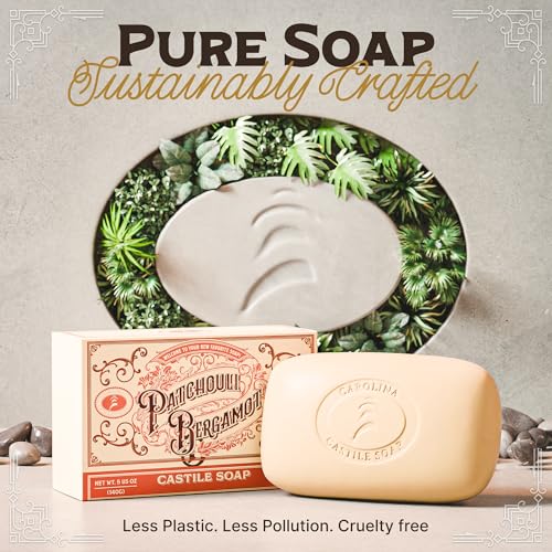 Carolina Castile Soap Patchouli Bergamot Bar Soap ? Triple Milled for a Smooth, Silky Lather ? Made with Unsaponified Olive Oil & Fair-Trade Cocoa Butter for a Soft, Daily Wash for Men and Women ?5 oz