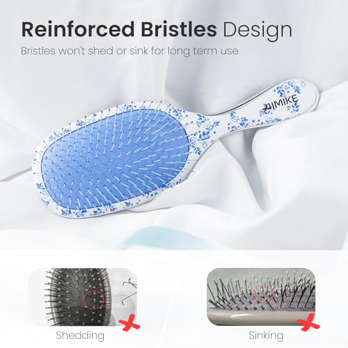AIMIKE Porcelia Qing Detangler Brush for Fine Hair with Air Cushion, Elegant Blue & White Design