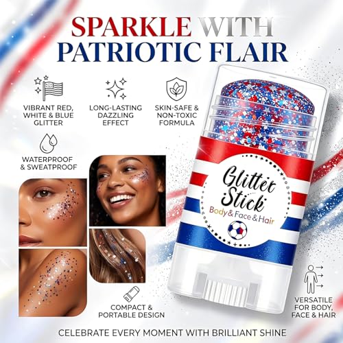 Red White Blue Glitter Stick - Waterproof Body Makeup
