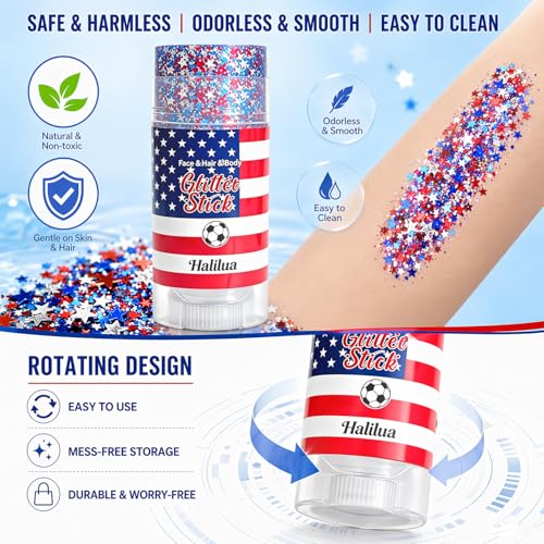 Patriotic Red White Blue Glitter Stick for Face & Body