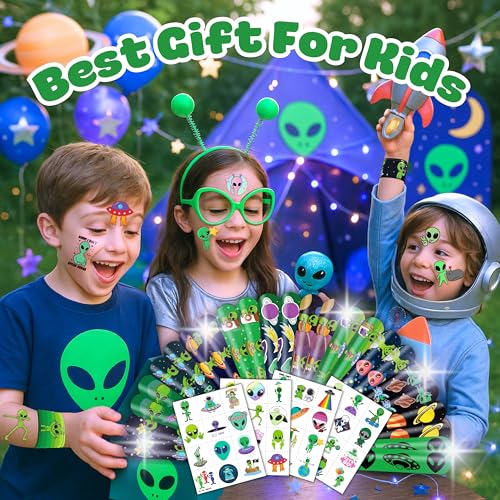 Alien Party Favors Set 72 PCS - 48 Tattoos & 24 Slap Bracelets