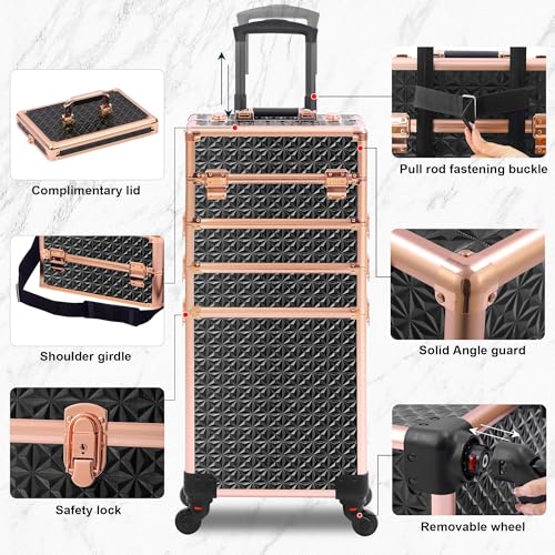 Somduy Rolling Makeup Case with 4 Detachable Compartments, Large