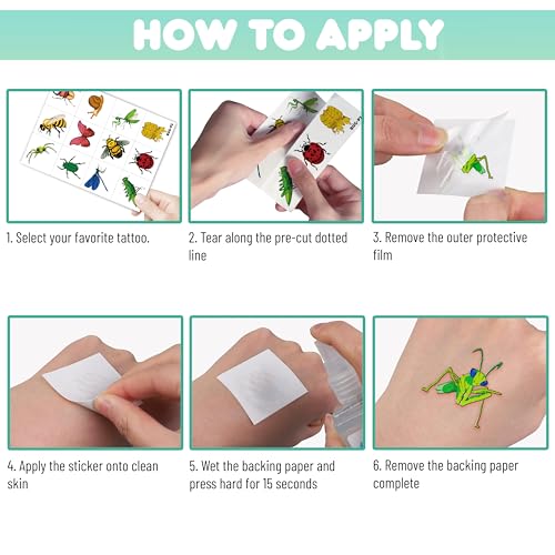 Bug Temporary Tattoos for Kids - 120 Pre-Cut Designs