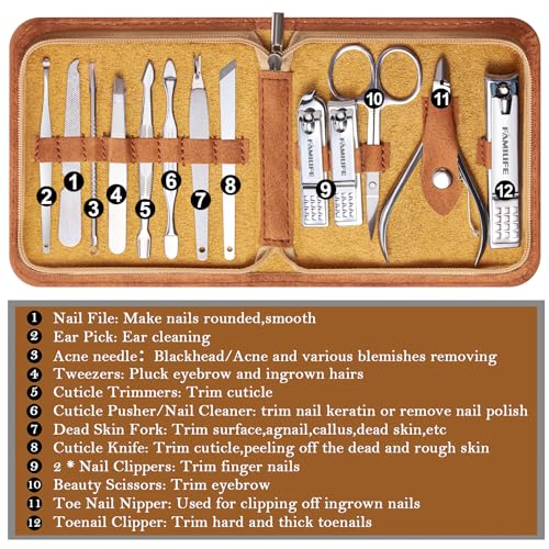 13-Piece Stainless Steel Manicure Set with Travel Case