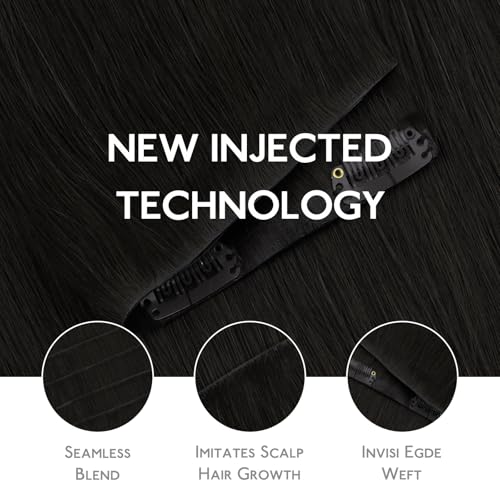 WENNALIFE Invisi Edge Clip in Hair Extensions Real Human Hair, 14 Inch 130g 9pcs Natural Black Seamless Clip in Extensions Remy Hair Clip Ins Invisible Skin Weft Straight Extensiones De Cabello Hmano