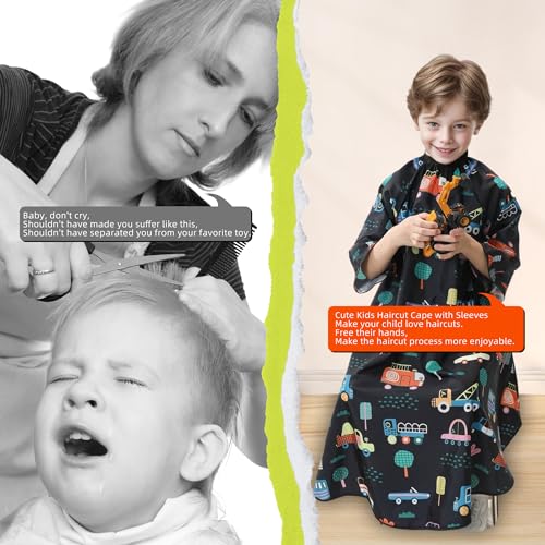 Kids Haircut Cape with Sleeves - Adjustable Neck, Cars Design