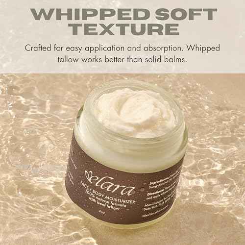 Elara Beef Tallow For Skin - Whipped Tallow Balm For Face And Body - 100% Grass-Fed Tallow Skin Balm With Marula And Sweet Almond Oil - 4 Fl. Oz. - Lavender
