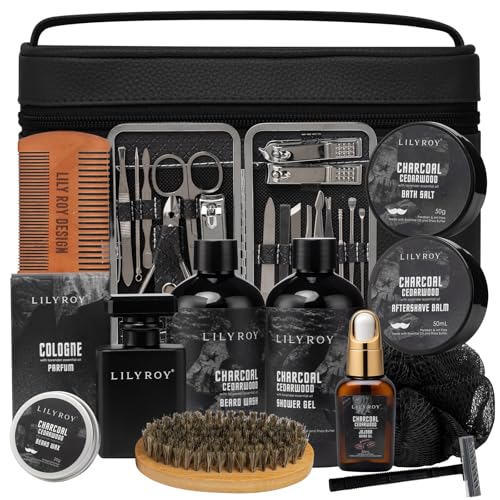Fathers Day Gifts for Men - Luxury Bath & Beard Gift Set for Men, Bath & Body Care Kit for Him with Beard Wax | Valentines Day, Christmas, Birthday, Spa Kit Travel Bag Gift for Dad