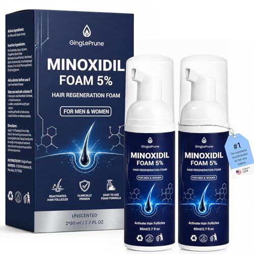 5% Minoxidil Foam for Thinning Hair Care - 2 Pack, 80ml Each