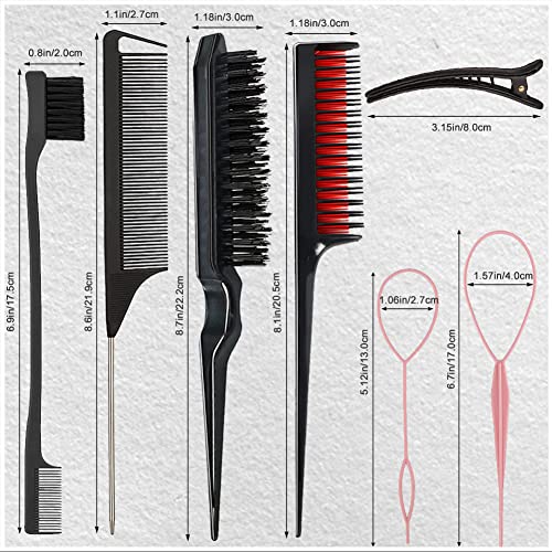 10-Piece Hair Styling Set - Teasing Brush, Triple Comb, Rat Tail, Edge Brush, Braid Tool, Loop Clips for Women, Girls, Kids, and Stylists