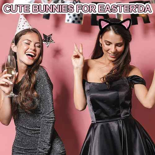 Cat Ears Headbands, Plush Soft Cute Washing Face Head band Fuzzy Kitten Makeup Hair Headbands for Mask Skincare Spa Yoga Halloween Parties Cosplay (Black)