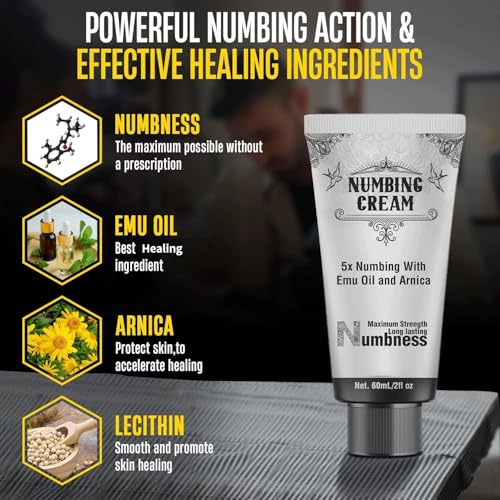 2 Pack Numbing Cream Maximum Strength: Long Lasting Extra Relief with Menthol Arnica and Emu Oil 2 x 60ml