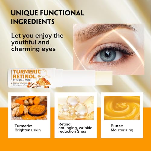 LINEDSON Retinol Eye Cream Anti Aging, Turmeric moisturizer Eye Balm Stick Hydrating Retinol Eye Cream Stick for Dark Circles and Puffiness Fine Lines 5g