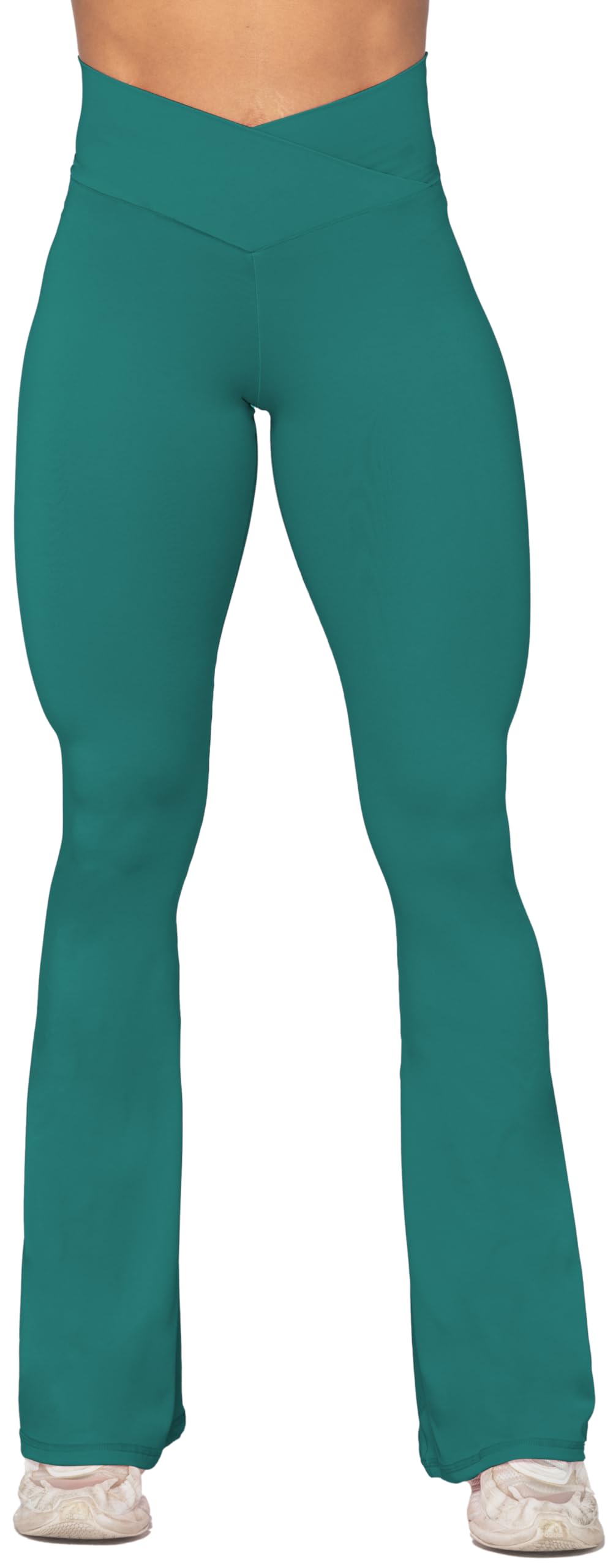 Sunzel Flare Leggings, Crossover Yoga Pants with Tummy Control, High-Waisted and Wide Leg, 30" Inseam, Jasper Green, X-Small