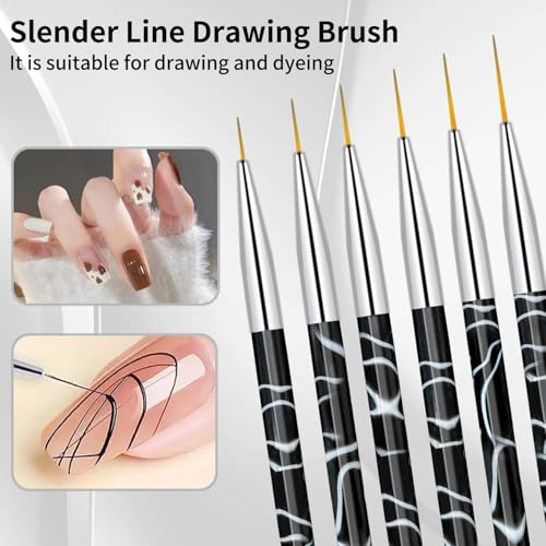 28-Piece Nail Art Brush Set with Black Marble Handles