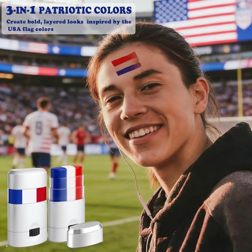 Red White & Blue Face Paint Sticks - Waterproof Sports Makeup