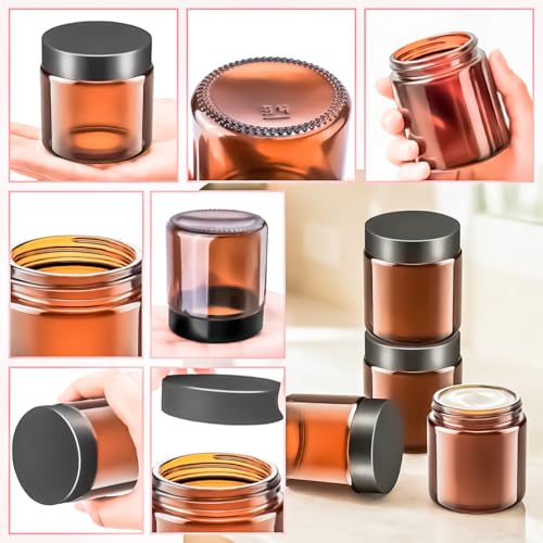 5 Pack 4oz Amber Glass Jars with Lids & Spatulas