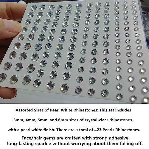 Go Ho 3 Sheets of Self Adhesive Face/Hair Gems Rhinestones,Eye Gems Diamonds Crystals Hair Jewels Stick on,Face Jewels for Singer Concerts,Festival Rave Accessories,White Rhinestone Stickers