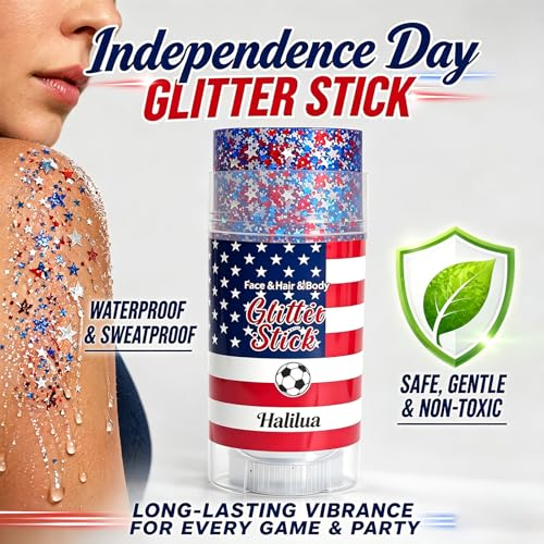 4th of July Glitter Stick - Waterproof Red White Blue Body Glitter