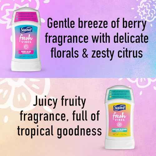 Suave Aluminum-Free Deodorant, Kids & Teen Girls ??Fresh Vibes Berry Bliss & Awesome Blossom, 48H Protection, 1.2 Oz Ea