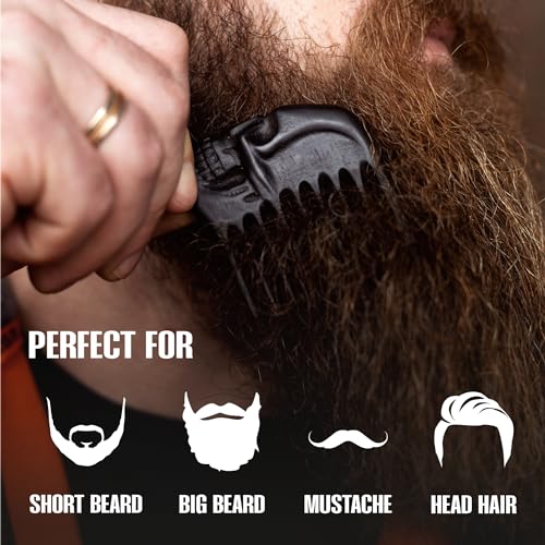 Handmade Wooden Beard Comb for Men Eco-Friendly Natural Wood Anti-Static Beard Grooming Tool Perfect for Styling Detangling & Shaping Gentle on Beard & Skin Sustainable Gift Idea (Thermograb Skull)