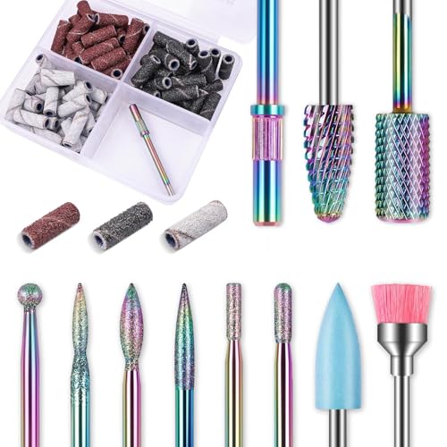 10-Piece Carbide Nail Drill Bits Set with 75 Sanding Bands