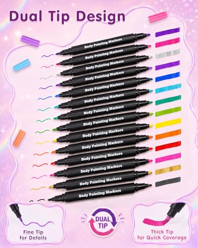 Lictin Temporary Tattoo Markers, 16 Colors with 80 Stencils
