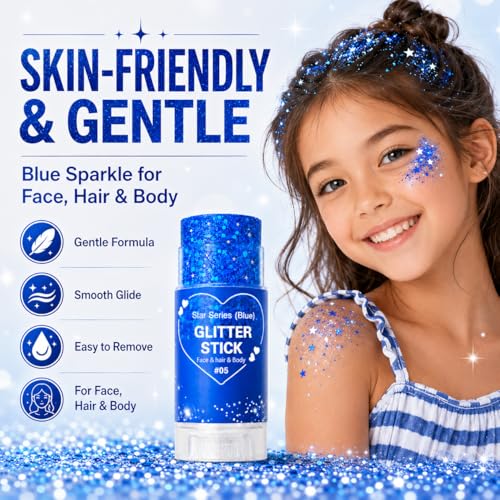 Blue Glitter Makeup Stick for Hair, Face & Body – Chunky Sparkle