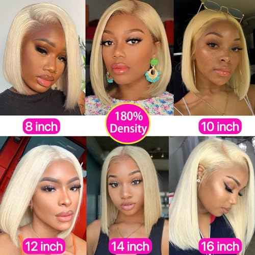 613 Blonde Short Bob Wig Human Hair 13x4 HD Transparent Lace Front Wigs Human Hair Pre Plucked with Baby Hair Glueless Wigs Human Hair 180% Density Straight 613 Bob Wigs for Women 8 Inch