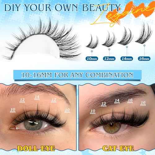 Manga Lash Clusters Kit Anime Eyelash Clusters Natural Look Clear Band Fairy Cluster Eyelash Extensions Spikes Individual Lashes Kit with Lash Bond&Seal, Tweezers 10-16MM 120Pcs by Zegaine