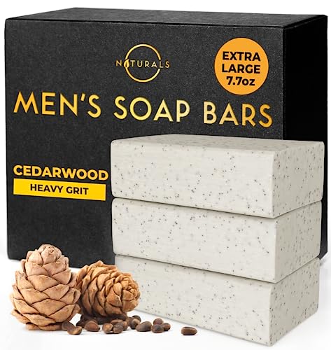 O Naturals 7.76 oz (3PC) Exfoliating Soap Bar Cedarwood - Heavy Grit Mens Soap - All Natural Exfoliation Bar Soap for Men - Apricot Kernels Bar Soap - Face Soap Bar - Moisturizing Mens Face Bar Soap