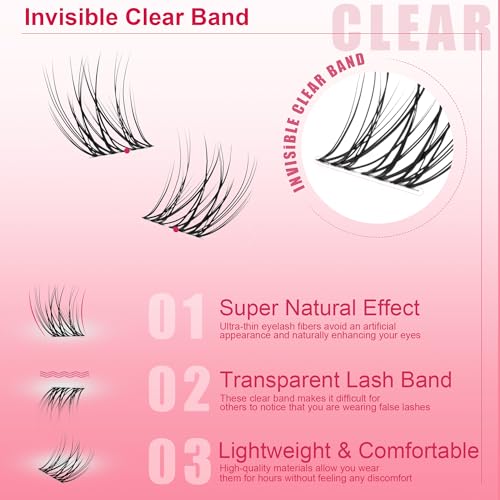 YooNoya 14mm Wispy Eyelash Clusters A-QX-14mm Invisible Band - Reusable Natural Lashes