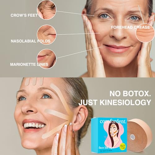 Kinesiology Tape for Face & Neck - Wrinkle Smoothing V-line Chin & Jawline Contour Support Sleep Strip in a Roll (Beige)