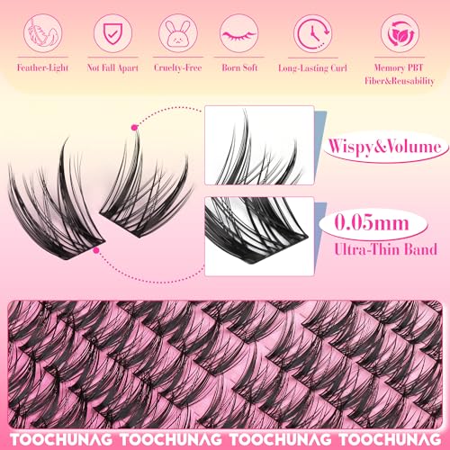 Wispy Lash Clusters Kit Spiky Manga Lashes Extension Kit 8-14mm Eyelash Clusters DIY Individual Lashes Clusters with Thin Band Cluster Eyelash Extensions Kit with Lash Glue&Tweezers by TOOCHUNAG