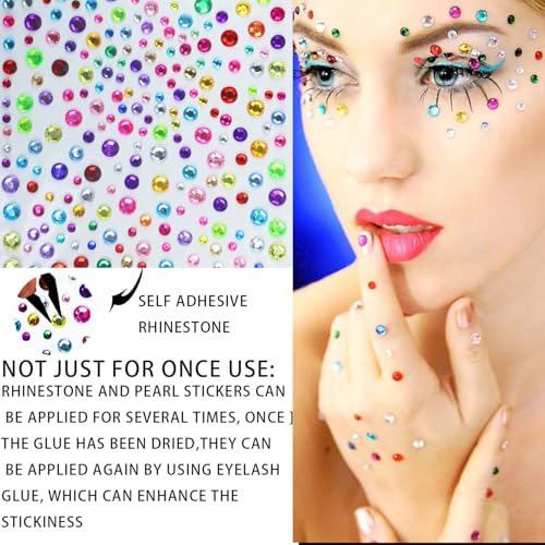 Face Gems Rhinestone Stickers - 1500pcs Self-Adhesive Bling