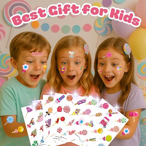 96 PCS Lollipop Temporary Tattoos - Colorful Candy Party Favors