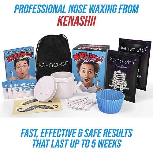 Kenashii Super Nose Waxing Kit | 100g Wax, 24 Applicators | No Microwave Required | Ear Hair Removal | For Men and Women | 12 Balm Wipes, Mustache Guards, Storage Bag