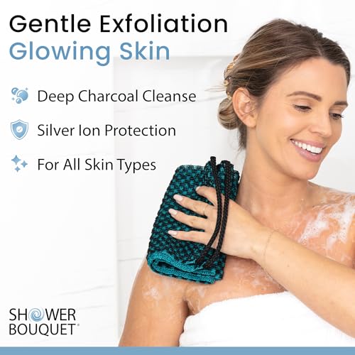 Charcoal Silver Ion Exfoliating Washcloth with Handles