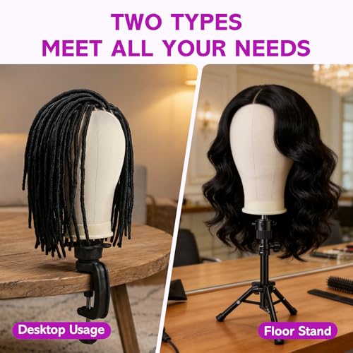 Canvas Wig Head Mannequin with Tripod Stand | Adjustable