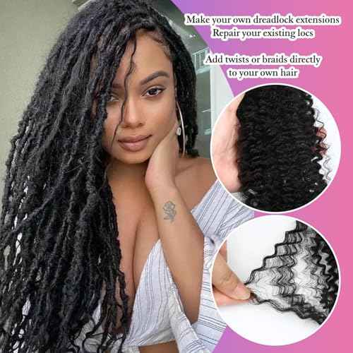 Afro Kinkys Bulk Human Hair for Dreadlocks Extensions Repair, Twist Braiding Afro Kinky Human Hair for Locs Natural Black Color 22 inches for Micro Locs Extensions 1 Pack 30 Gram£¨1B/22inch/30g£©