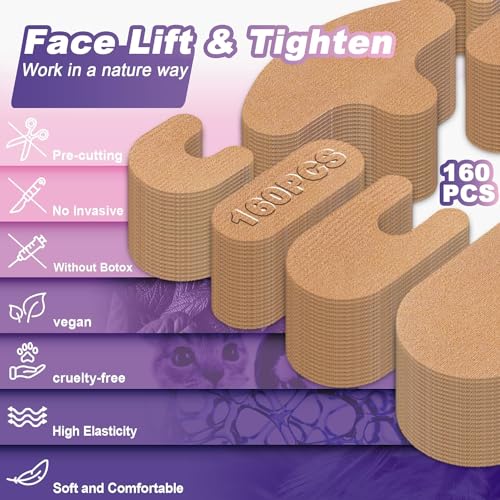 Sfuchin Wrinkle Patches - Face Tape 160 Multipurpose Pre Cut High Elastic Kinesiology Full Face Tape for Wrinkles - V Line Tape - Forehead 11 Frown Eye Lip Chin Neck Chest Wrinkle Pads