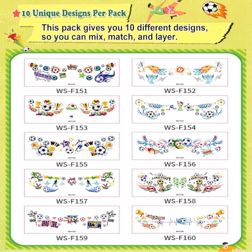 World Cup 2026 Soccer Temporary Face Tattoos, 10 Designs Waterproof