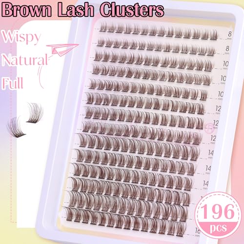 Brown Wispy Lash Clusters - 196pcs D-Curly DIY Eyelash Extensions