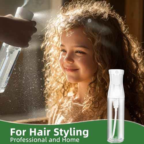 2-Pack Continuous Fine Mist Spray Bottle for Hair - Patented Ultra-Fine Mist for Hairstyling, Cleaning, Plants, and More - BPA-Free, Leak-Proof, 360¡Æ Spray, Durable - White (300 ml/10.1oz)