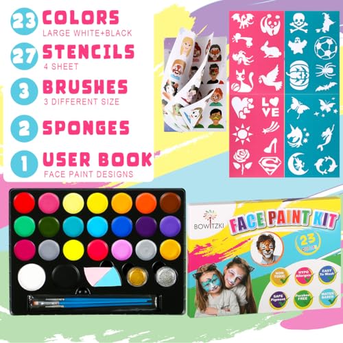 Bowitzki Face Painting Kit 23 Colors Water Based Non Toxic