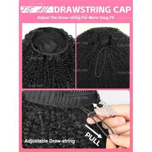 Curlyme Kinky Straight Drawstring Half Wig Human Hair No Lace Glueless Wear Go Wig Drawstring Invisible Hairline Beginner Friendly For Women Flip Over Clip In 195% Density 22 Inch