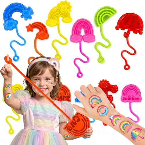 48 Piece Rainbow Party Favors - Sticky Hands & Tattoos